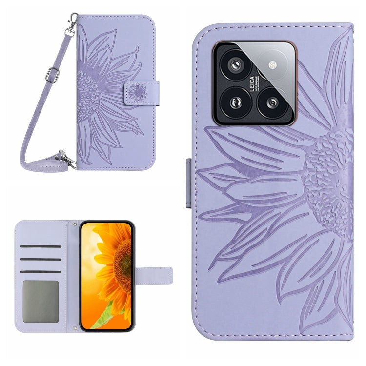 Skin Feel Sun Flower Embossed Flip Leather Phone Case with Lanyard