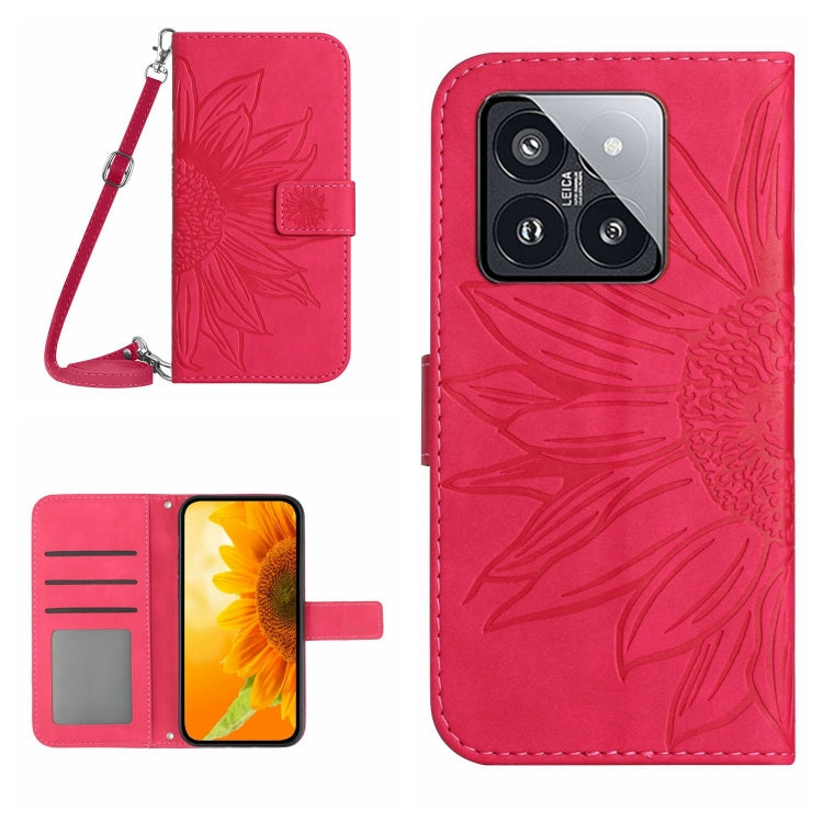Skin Feel Sun Flower Embossed Flip Leather Phone Case with Lanyard