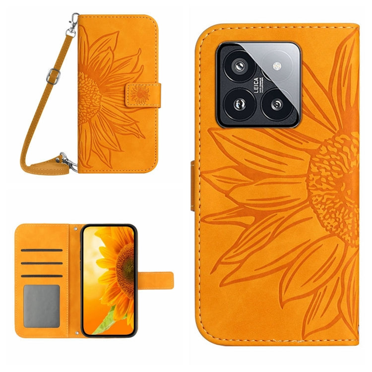 Skin Feel Sun Flower Embossed Flip Leather Phone Case with Lanyard