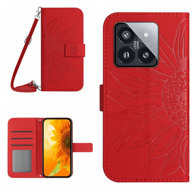Skin Feel Sun Flower Embossed Flip Leather Phone Case with Lanyard