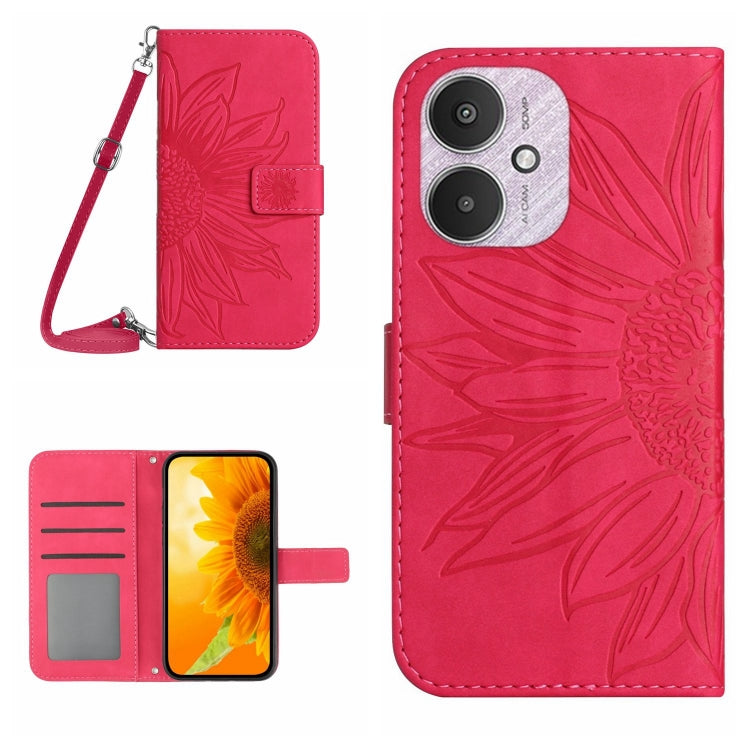 Skin Feel Sun Flower Embossed Flip Leather Phone Case with Lanyard