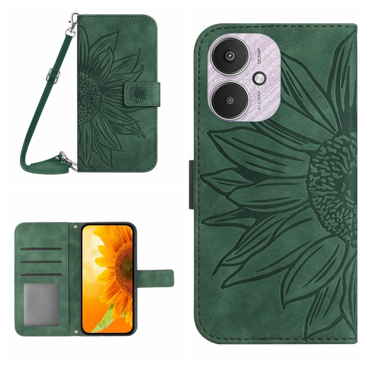 Skin Feel Sun Flower Embossed Flip Leather Phone Case with Lanyard