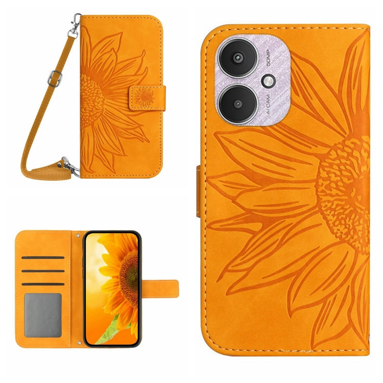 Skin Feel Sun Flower Embossed Flip Leather Phone Case with Lanyard