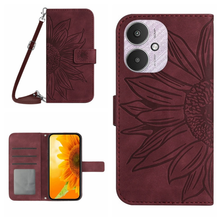 Skin Feel Sun Flower Embossed Flip Leather Phone Case with Lanyard