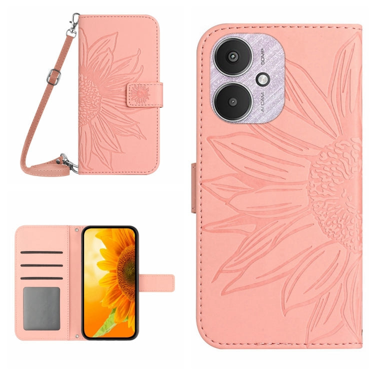 Skin Feel Sun Flower Embossed Flip Leather Phone Case with Lanyard