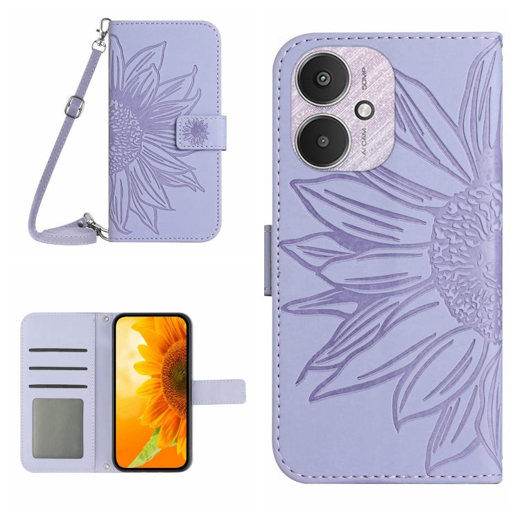 Skin Feel Sun Flower Embossed Flip Leather Phone Case with Lanyard