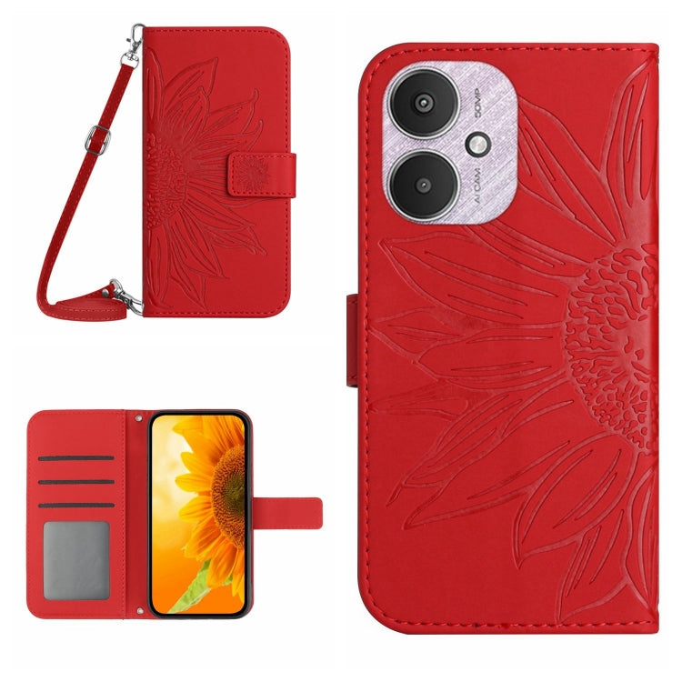 Skin Feel Sun Flower Embossed Flip Leather Phone Case with Lanyard