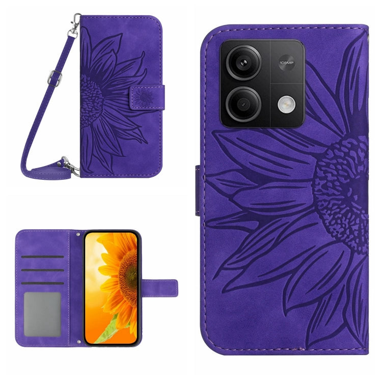 Skin Feel Sun Flower Embossed Flip Leather Phone Case with Lanyard