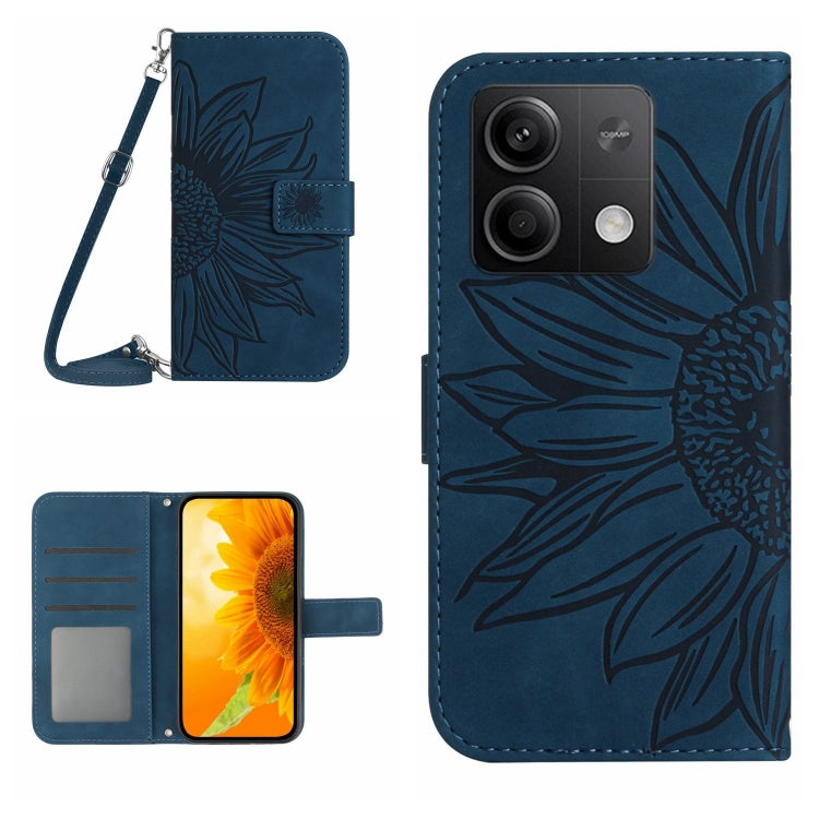 Skin Feel Sun Flower Embossed Flip Leather Phone Case with Lanyard