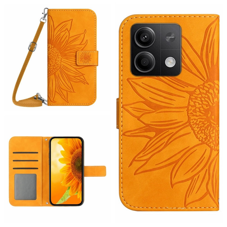 Skin Feel Sun Flower Embossed Flip Leather Phone Case with Lanyard