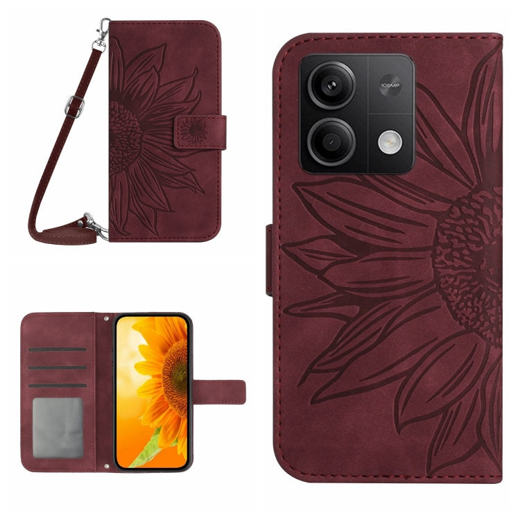 Skin Feel Sun Flower Embossed Flip Leather Phone Case with Lanyard