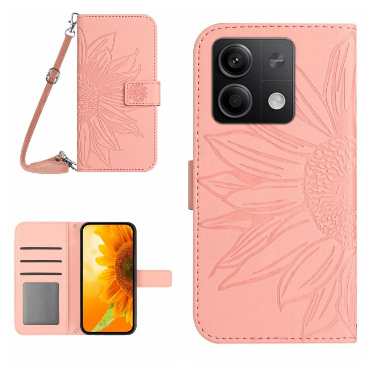 Skin Feel Sun Flower Embossed Flip Leather Phone Case with Lanyard