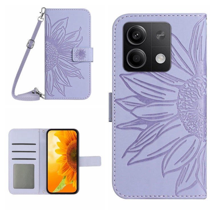 Skin Feel Sun Flower Embossed Flip Leather Phone Case with Lanyard