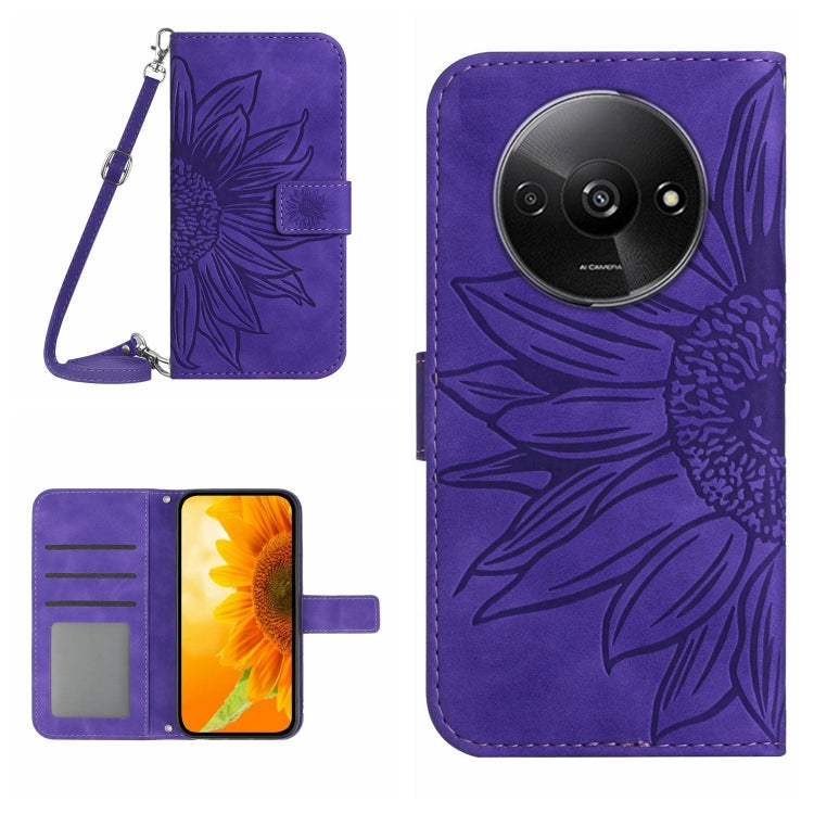 Skin Feel Sun Flower Embossed Flip Leather Phone Case with Lanyard