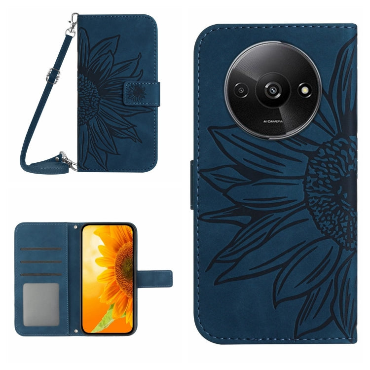 Skin Feel Sun Flower Embossed Flip Leather Phone Case with Lanyard