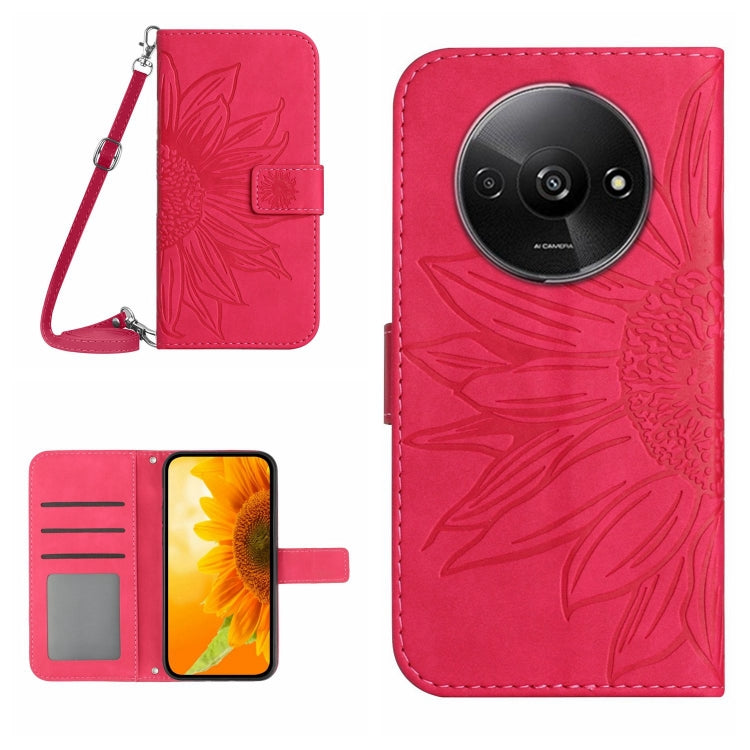 Skin Feel Sun Flower Embossed Flip Leather Phone Case with Lanyard