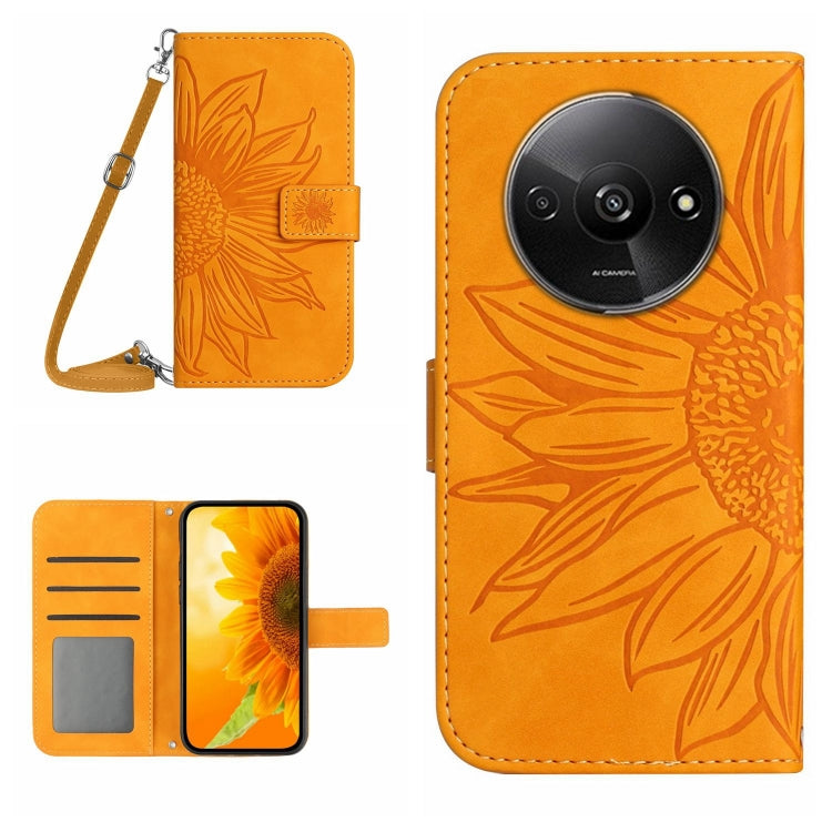 Skin Feel Sun Flower Embossed Flip Leather Phone Case with Lanyard