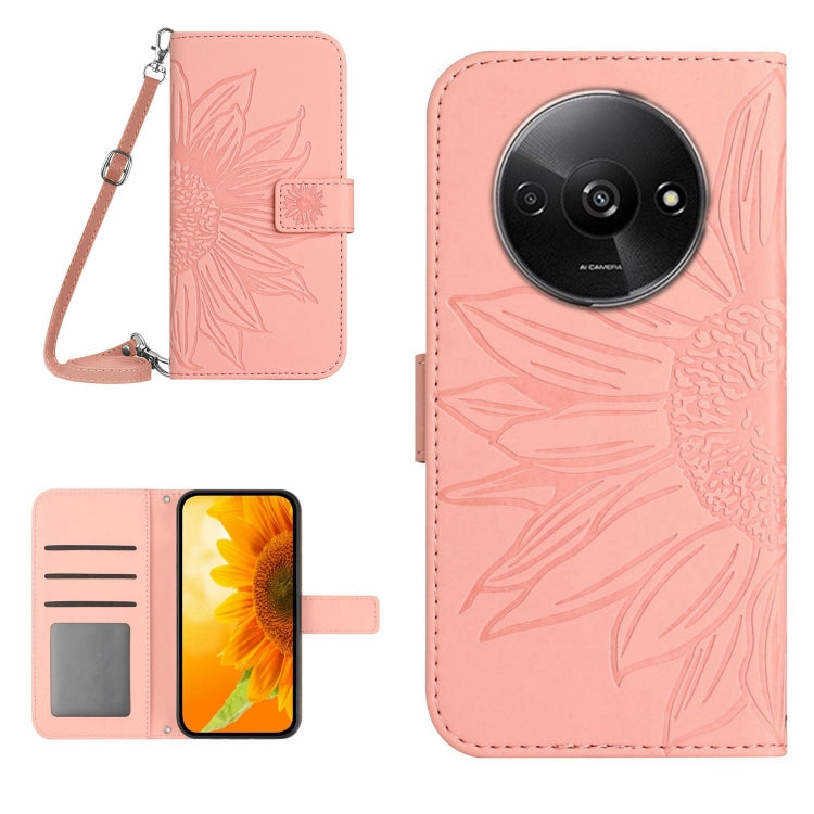 Skin Feel Sun Flower Embossed Flip Leather Phone Case with Lanyard