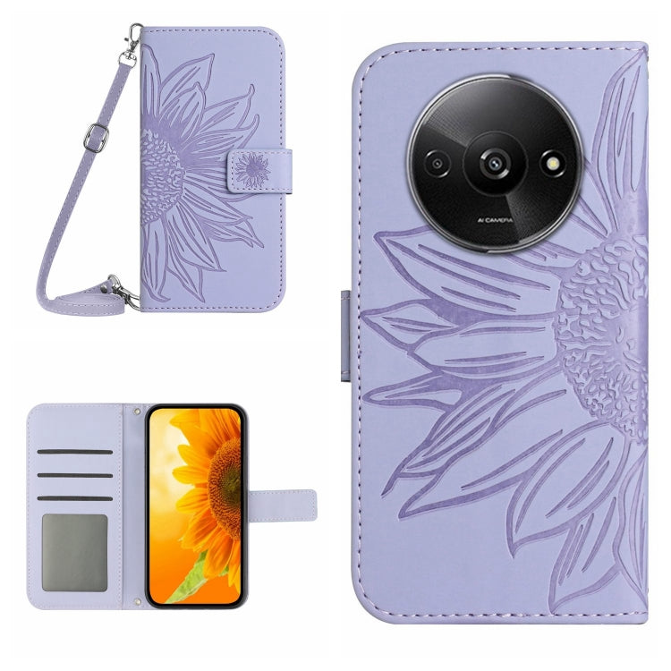 Skin Feel Sun Flower Embossed Flip Leather Phone Case with Lanyard
