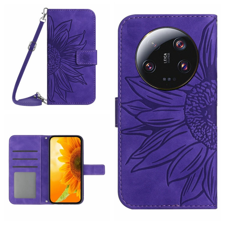 Skin Feel Sun Flower Embossed Flip Leather Phone Case with Lanyard
