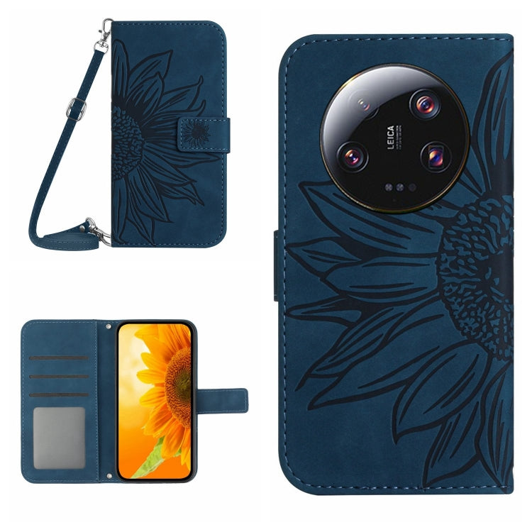 Skin Feel Sun Flower Embossed Flip Leather Phone Case with Lanyard