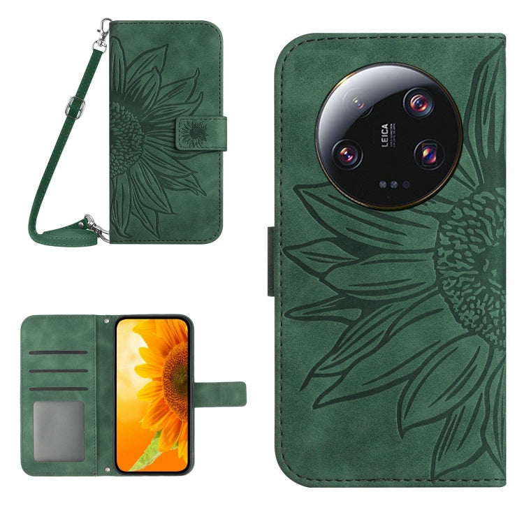 Skin Feel Sun Flower Embossed Flip Leather Phone Case with Lanyard