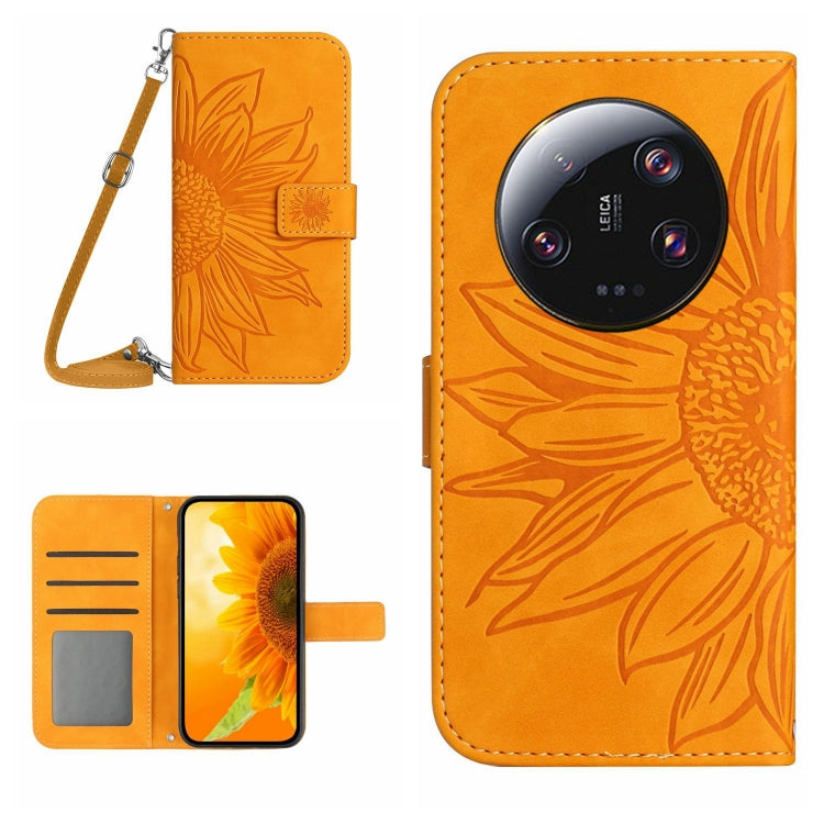 Skin Feel Sun Flower Embossed Flip Leather Phone Case with Lanyard