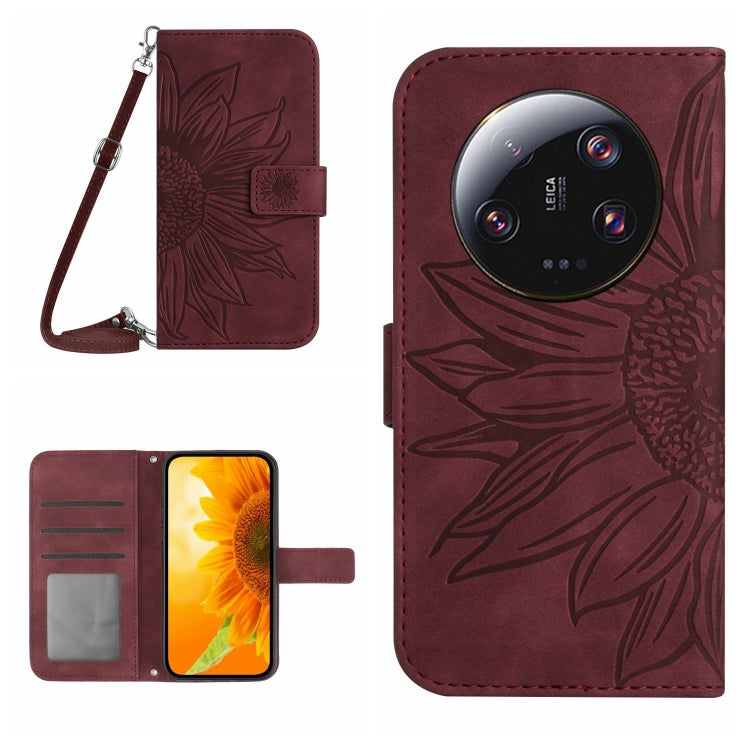 Skin Feel Sun Flower Embossed Flip Leather Phone Case with Lanyard