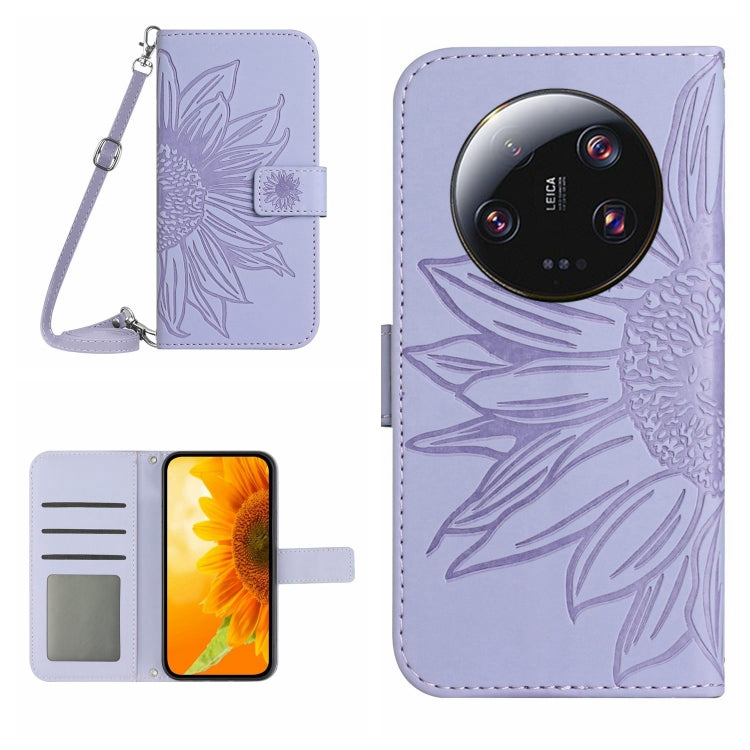 Skin Feel Sun Flower Embossed Flip Leather Phone Case with Lanyard
