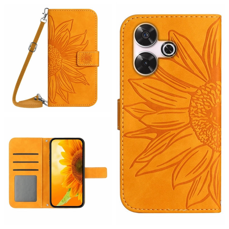 Skin Feel Sun Flower Embossed Flip Leather Phone Case with Lanyard