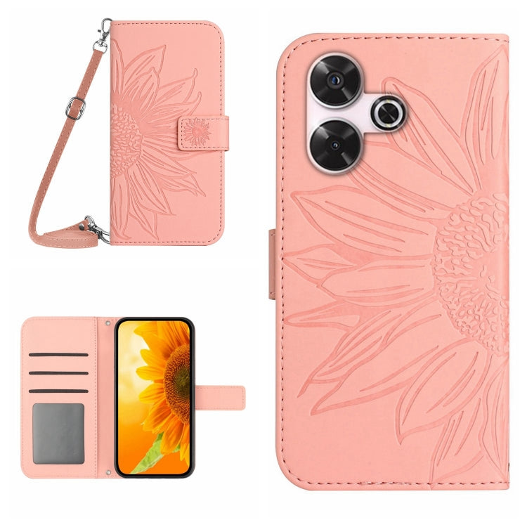 Skin Feel Sun Flower Embossed Flip Leather Phone Case with Lanyard
