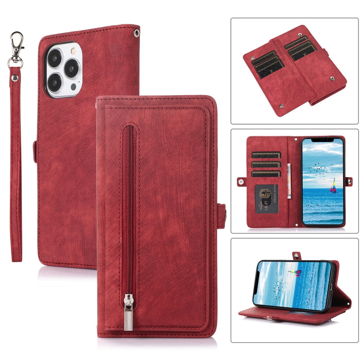 Zipper Card Slot Buckle Wallet Leather Phone Case, For iPhone 13 Pro Max