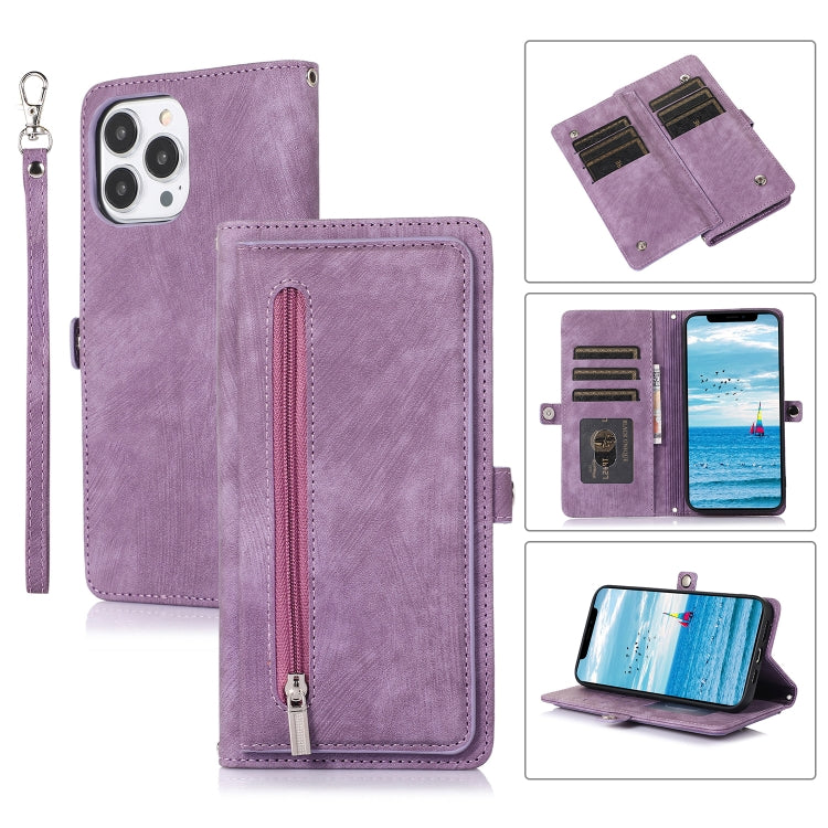 Zipper Card Slot Buckle Wallet Leather Phone Case, For iPhone 13 Pro Max