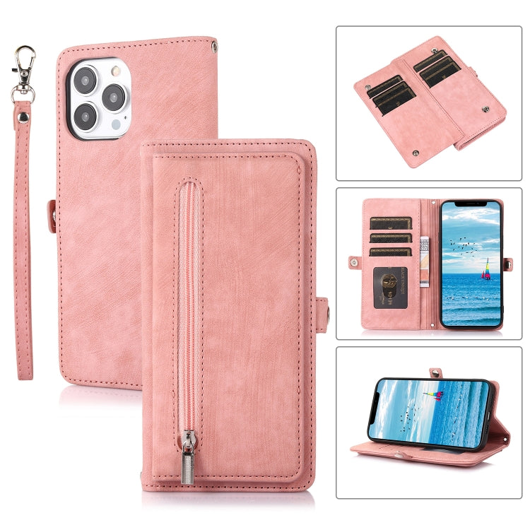 Zipper Card Slot Buckle Wallet Leather Phone Case, For iPhone 13 Pro Max