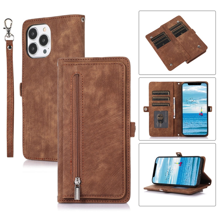 Zipper Card Slot Buckle Wallet Leather Phone Case, For iPhone 13 Pro Max