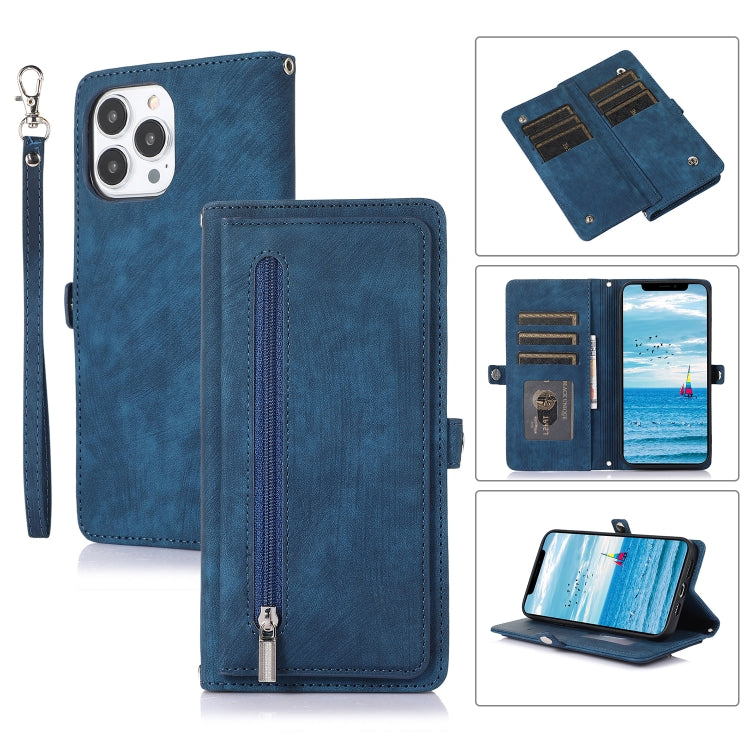 Zipper Card Slot Buckle Wallet Leather Phone Case, For iPhone 13 Pro Max