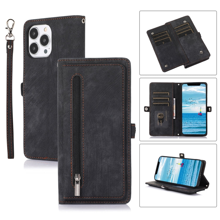 Zipper Card Slot Buckle Wallet Leather Phone Case, For iPhone 13 Pro Max