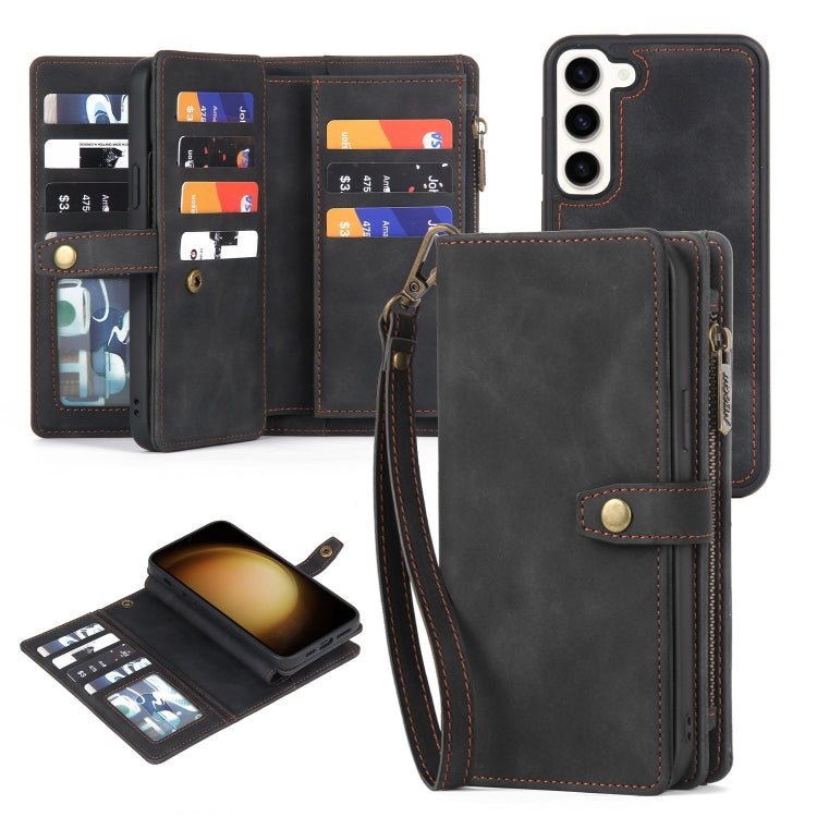 Étui portefeuille en cuir magnétique détachable avec fermeture éclair pour Samsung Galaxy S23 5G, Samsung Galaxy S23+ 5G, Samsung Galaxy S23 Ultra 5G, Samsung Galaxy S22 5G, Samsung Galaxy S22+ 5G, Samsung Galaxy S22 Ultra 5G, Samsung Galaxy S21 5G
