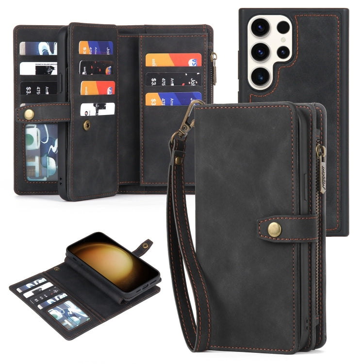 Étui portefeuille en cuir magnétique détachable avec fermeture éclair pour Samsung Galaxy S23 5G, Samsung Galaxy S23+ 5G, Samsung Galaxy S23 Ultra 5G, Samsung Galaxy S22 5G, Samsung Galaxy S22+ 5G, Samsung Galaxy S22 Ultra 5G, Samsung Galaxy S21 5G