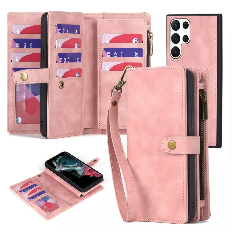 Étui portefeuille en cuir magnétique détachable avec fermeture éclair pour Samsung Galaxy S23 5G, Samsung Galaxy S23+ 5G, Samsung Galaxy S23 Ultra 5G, Samsung Galaxy S22 5G, Samsung Galaxy S22+ 5G, Samsung Galaxy S22 Ultra 5G, Samsung Galaxy S21 5G