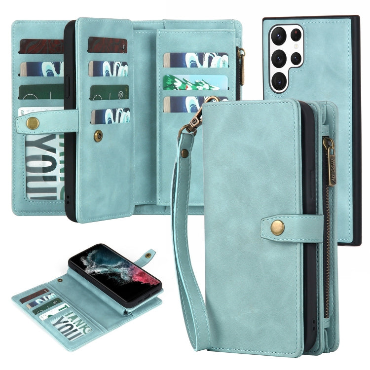 Étui portefeuille en cuir magnétique détachable avec fermeture éclair pour Samsung Galaxy S23 5G, Samsung Galaxy S23+ 5G, Samsung Galaxy S23 Ultra 5G, Samsung Galaxy S22 5G, Samsung Galaxy S22+ 5G, Samsung Galaxy S22 Ultra 5G, Samsung Galaxy S21 5G