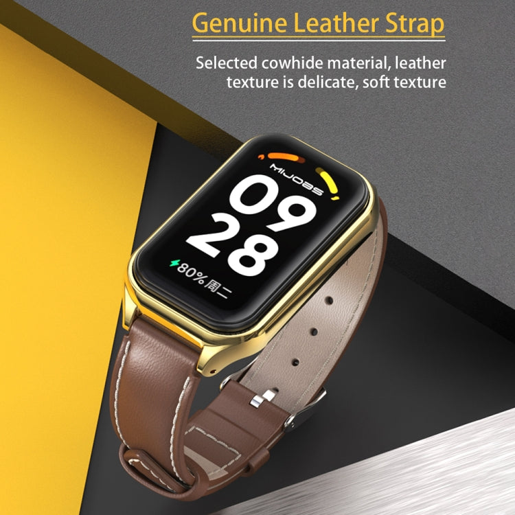 Mijobs Metal Shell Genuine Leather Watch Band