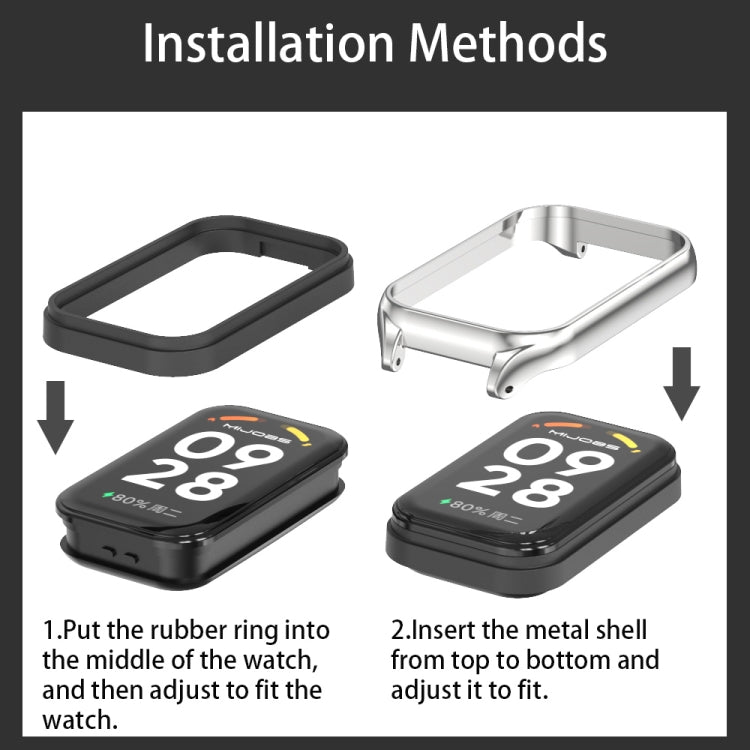 Mijobs Metal Shell Genuine Leather Watch Band