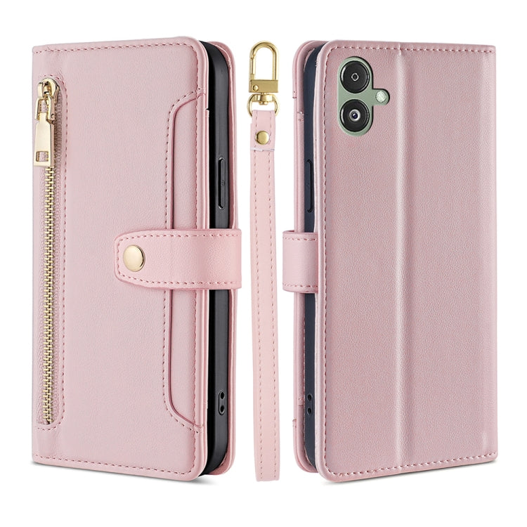 Sheep Texture Cross-body Zipper Wallet Leather Phone Case
