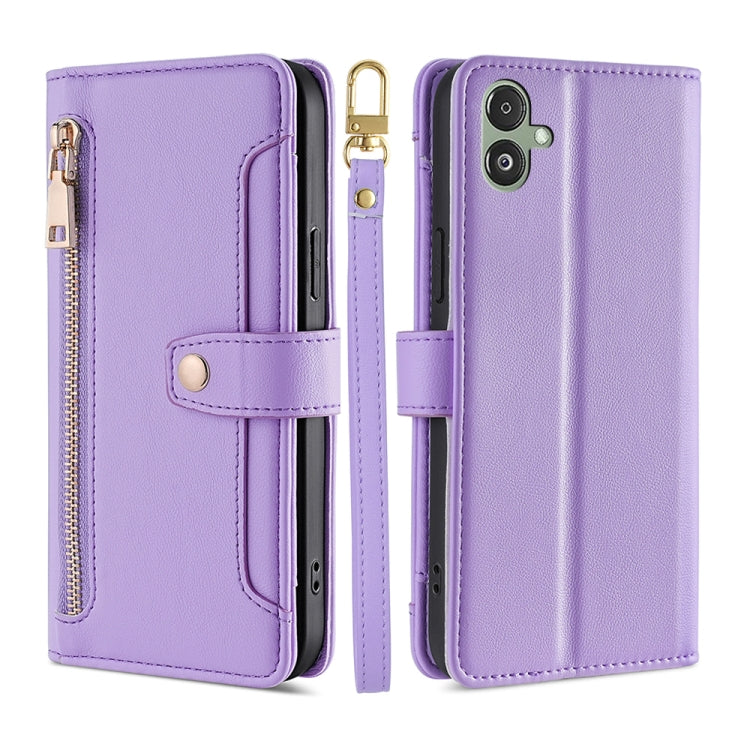Sheep Texture Cross-body Zipper Wallet Leather Phone Case