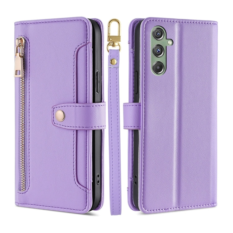 Sheep Texture Cross-body Zipper Wallet Leather Phone Case