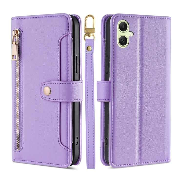 Sheep Texture Cross-body Zipper Wallet Leather Phone Case