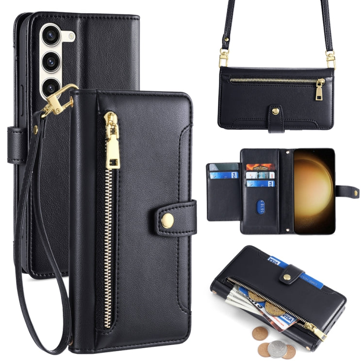 Sheep Texture Cross-body Zipper Wallet Leather Phone Case