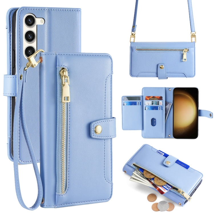 Sheep Texture Cross-body Zipper Wallet Leather Phone Case