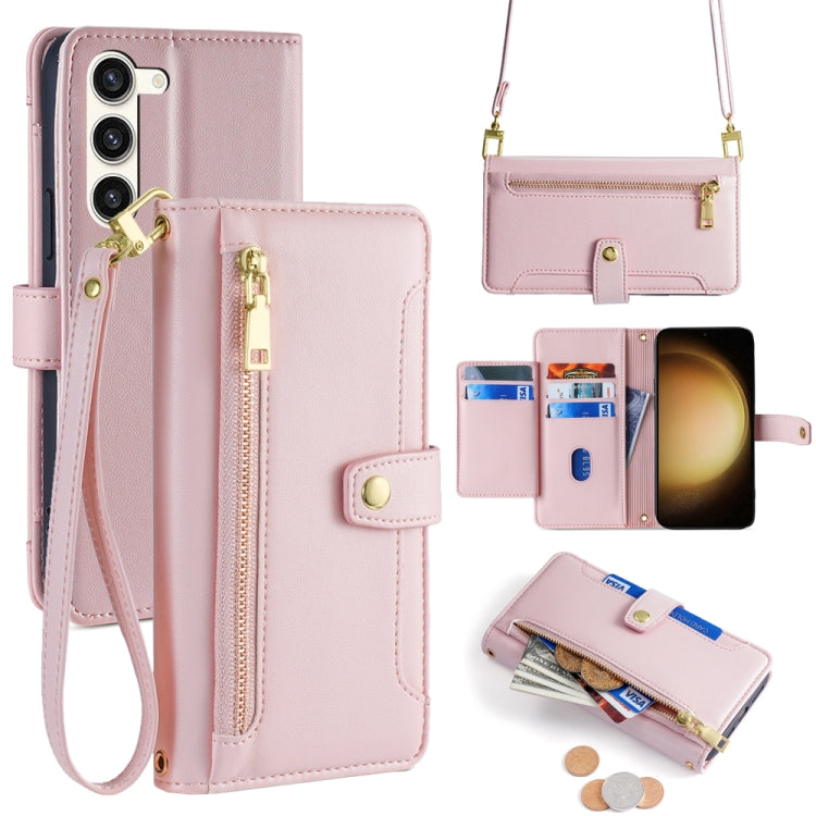 Sheep Texture Cross-body Zipper Wallet Leather Phone Case
